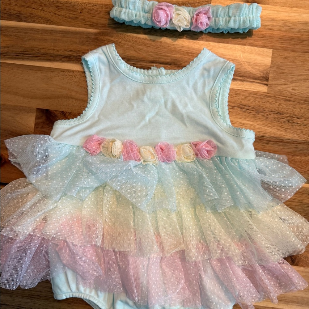 Pastel Rainbow Baby Dress with Headband